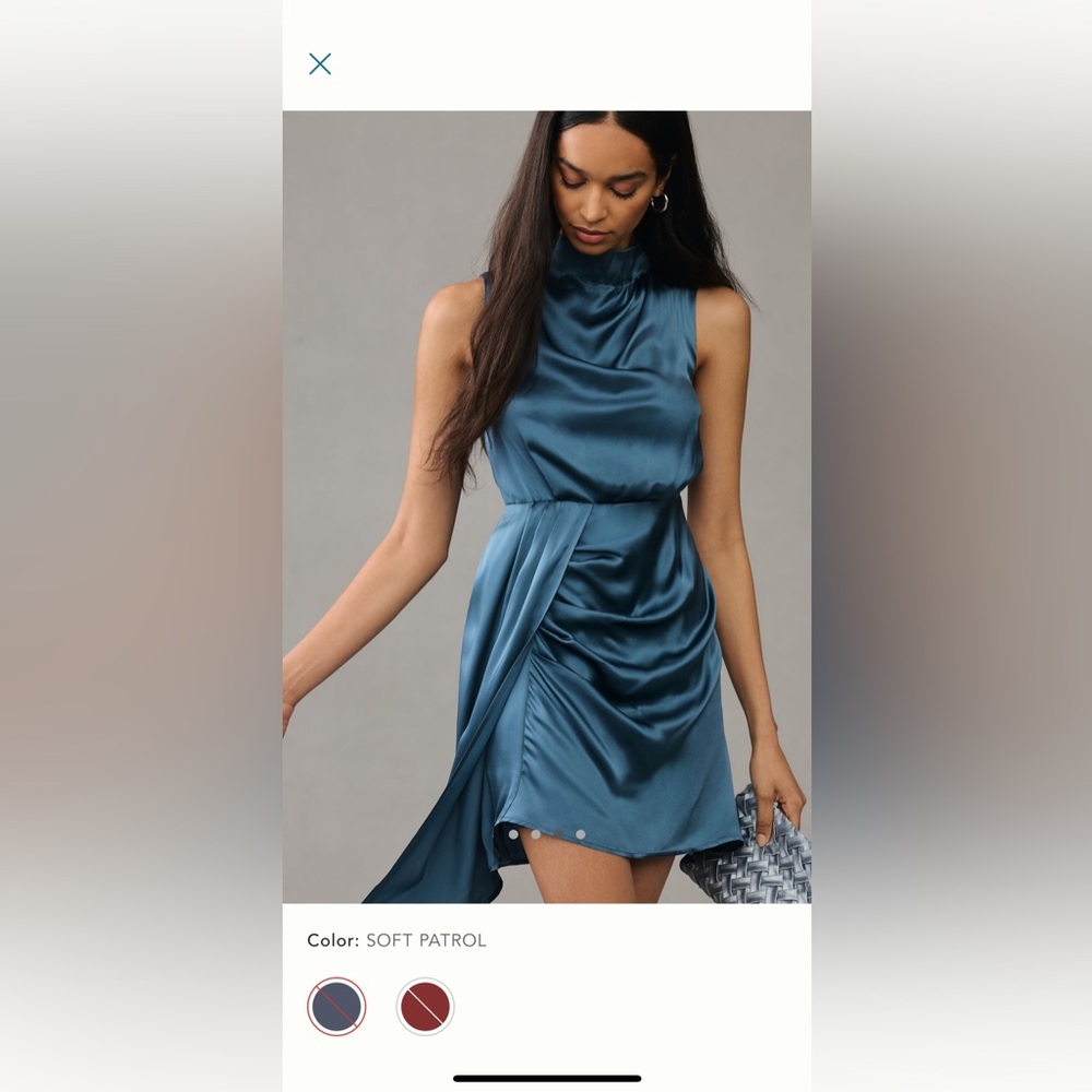 Anthropologie Mock-Neck Draped Silk Dress Blue Size 2 NEW